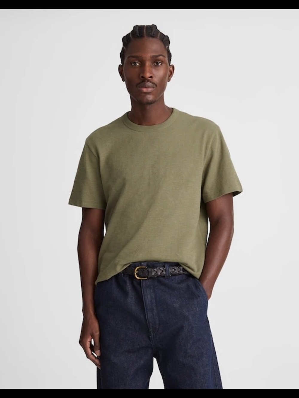 Madewell Heavyweight Slub Cotton Tee Olive Crew Neck